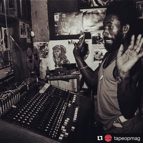 Lee 'Scratch' Perry at the controls of his Soundcraft Series One desk - Grampian 636 front and centre. Lee Scratch Perry, Lee Perry, Maureen O'sullivan, Dub Music, Barbara Streisand, Spiritual Music, Roots Reggae, Jamaican Music, Michael Bolton