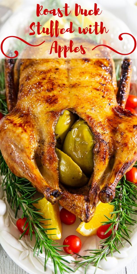 Duck Stuffing Recipes, Holiday Duck Recipes, Stuffed Duck Recipes, Roast Duck Recipes Christmas, Duck Recipes Whole Orange, Roast Duck Whole, Roasted Duck Whole Recipe, Christmas Duck Recipes, Roasted Duck Whole