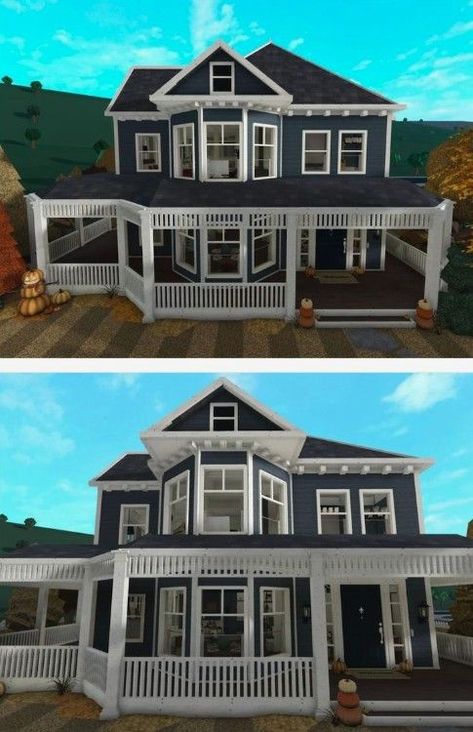 Victorian Homes Bloxburg Exterior, Modern Fall House Bloxburg, Roblox Bloxburg House Ideas Fall, Blocksburg Fall House, Autumn House Exterior Bloxburg, Small Fall House Bloxburg, Bloxburg House Ideas 2 Floor Aesthetic, Bloxburg House Ideas Fall Layout, Autumn Home Bloxburg