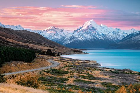 Lake Pukaki sprawls at the foot of Mount Cook, New Zealand’s tallest mountain, on the South Island. PHOTOGRAPH BY RACHEL STEWART Mount Cook New Zealand, Natur Tattoo Arm, New Zealand Lakes, Cathedral Cove, Lake Wakatipu, Mount Cook, Lake Wanaka, New Zealand Landscape, Bay Of Islands