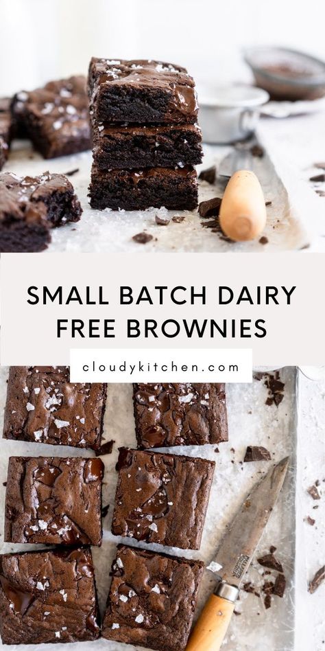 These Small Batch Dairy Free Brownies are super easy to make. They are made with cocoa powder and oil, so are the perfect chewy brownies, and can easily be made into gluten free brownies. They are made by hand in a bowl, no electric mixer required! Small Brownie Recipe, Dairy Free Chocolate Dessert, Vegan Gluten Free Brownies, Cocoa Powder Brownies, Dairy Free Cooking, Dairy Free Baking, Dairy Free Brownies, Small Batch Baking, Dairy Free Treats