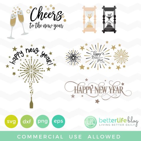 (FREE SVG Files) New Year’s Pack Freebie Free New Years Svg, Happy New Year Svg Free, New Years Eve Svg Free, New Years Svg, New Year Svg, Winter Svg, Silhouette Ideas, Free Svg Files, Vinyl Ideas