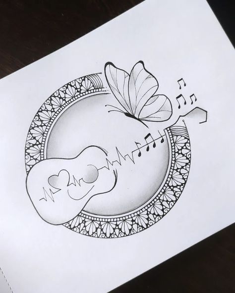 Guitar 🎸🎶 Butterfly 🦋 drawing with mandala art 🎨... Check out this video full tutorial link in Bio ❤️ 🤗... . . . . . #guitar #guitardrawing #guitarart #guitarmandala #music #musicnotes #musicnote #butterfly #musicnotedrawing #butterflydrawing #butterflyart #Mandalaart #mandala @vennila_yl_creations Guitar Mandala Drawing, Mandala Art Music, Guitar Butterfly, Mandala Butterfly, Guitar Drawing, Butterfly Mandala, 2022 Art, Music Symbols, Butterfly Drawing