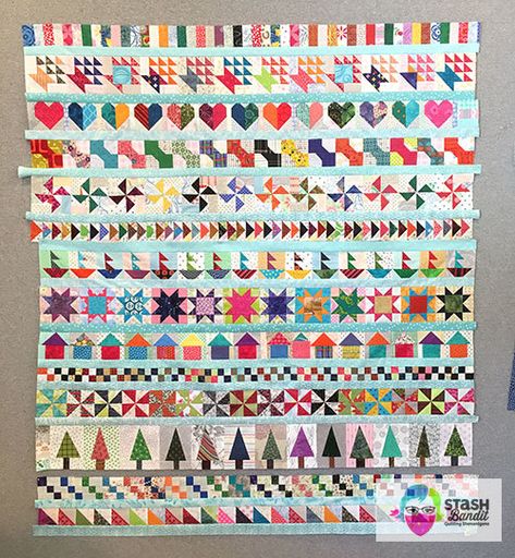 A Bitty Blocks Row Quilt (Almost) Finish » Stash Bandit Stash Bandit, Row Quilts, Row Quilt, Scrappy Quilt Patterns, Quilt Square Patterns, Sampler Quilts, Scrap Quilt Patterns, Quilt Border, Scrap Quilt