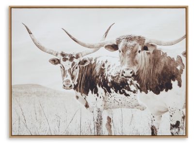 Griffner Wall Art | Ashley Sepia Wall Art, Nursery Furniture Collections, Longhorn Cow, Cow Canvas, Brown Wall Art, Canvas Wall Decor, Gallery Frame, Vintage Vibe, Visual Artwork