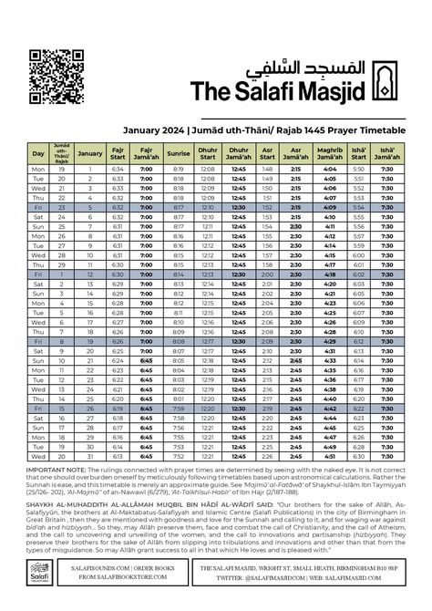 Jumad uth-Thani/ Rajab 1445 | January 2024 Prayer Timetable Prayer Timetable, 2024 Prayer, Hdtv Antenna, Prayer Times, January 2024, Daily Prayer, Each Day, Click Here