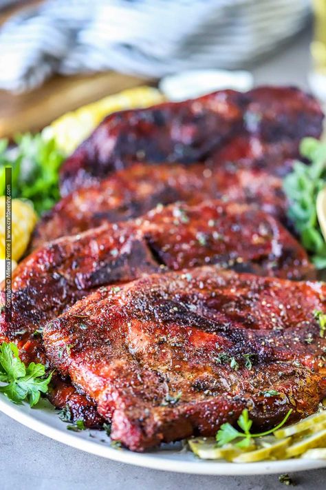 Smoked Pork Steaks Recipe, Smoked Pork Steaks, Pork Shoulder Steak Recipes, Grilled Pork Steaks, Smoked Ham Recipe, Pork Shoulder Steak, Pork Steak Recipe, Smoked Pork Shoulder, Pork Steaks