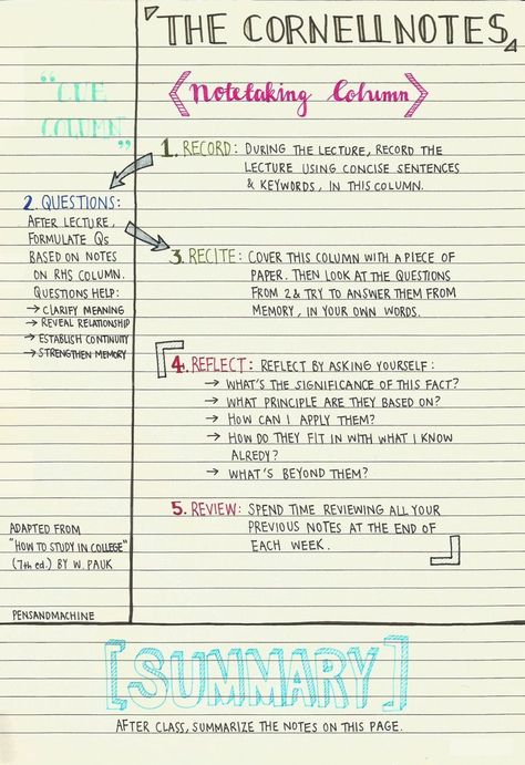 Cornell Method - A Method To Take Great Notes Cornell Notes Method, Cornell Method, School Tricks, Note Making, Studie Hacks, Note Taking Strategies, Notes Inspo, Ipad Notes, Note Taking Tips