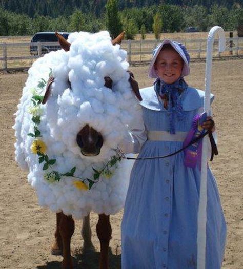 The things we do to our horses...I miss costume class at our horse shows lol Diy Horse Halloween Costumes, Horse Show Costumes, Horse Fancy Dress, Horse Halloween Costumes, Sheep Costumes, Halloween Horse, Horse Costume, Pony Saddle, Horse Costumes