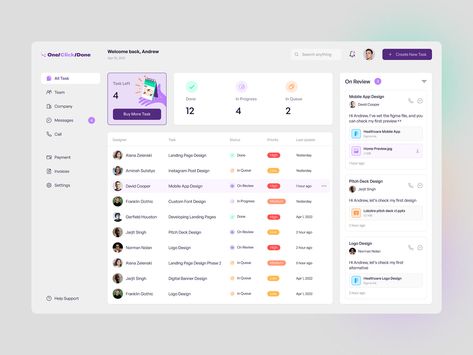 Task management - dashboard by Fireart Studio on Dribbble Task Management Dashboard, Task Management App, Project Management Dashboard, Software Ui Design, Project Dashboard, Dashboard Interface, Ui Design Dashboard, Web Dashboard, Ui Design Website