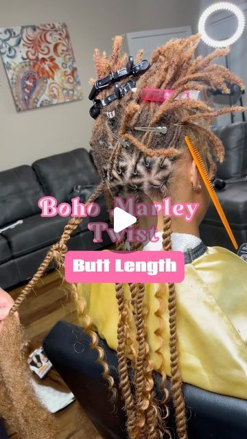 DefinedLocs - GA on Instagram: "Are these BOHO MARLEY TWIST giving spring break vacation vibes?    Get them styled over locs or on loose hair   Butt length   ✨ Hair is included with price.   Products used: LOC GEL by @definedlocs (link in bio to purchase)  #definedlocs #locs #locstyles #stylesoverlocs #marleytwist #bohotwist #bohotwists #marleytwistatl #cubantwist #coloredlocs #vacationhair #springbreak #beachhair #braids #protectivehairstyle #womenlocstyles #locstylesforwomen #loctician #atllocstylist #atlloctician #conyershair #conyershairstylist #lithoniahairstylist #hairnbeautydirectory #summerhair #explorepage #exploremore #explorepage✨" Extended Locs With Marley Hair, Marley Twist On Locs, Boho Twists Over Locs, Boho Braids Over Locs, Island Twist Over Locs, Cuban Twist Over Locs, Loc Braids For Black Women, Twist Over Locs Protective Styles, Braided Locs Styles For Women