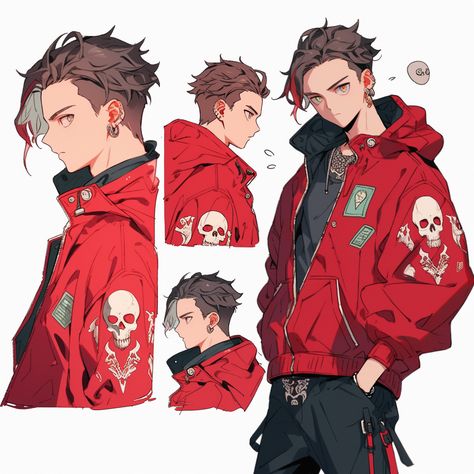 Super detailed, deep red hoodie jacket with green glowing details, silver embroidery, scarf on his neck, black turtle neck, choker, character sheet, slender and athletic anime boy, mid twenties, super detailed, vibrant colors. --niji 5 Anime Character With Hoodie, Anime Tracksuit Drawing, Hoodie Character Design Male, Leather Jacket Art Reference, Turtle Neck Hoodie Outfit, Character In Hoodie, Anime Jacket Drawing, Jacket Character Design, Ace Reference