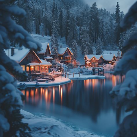 Detailed image of a cozy Alpine village covered with snow in December. Winter Village Aesthetic, Ski Village, Fireworks Art, Winter Woods, Alpine Village, Winter Village, Snow Village, Winter Wood, Snow Scenes