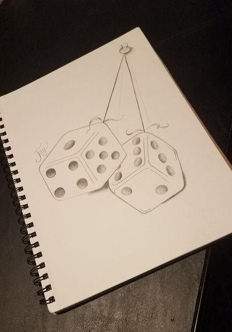 Hanging Dice Tattoo, Dice Doodle, Dice Painting, Dice Drawing, Dice Tattoo, Mirror Drawings, Chicano Drawings, Rose Drawing