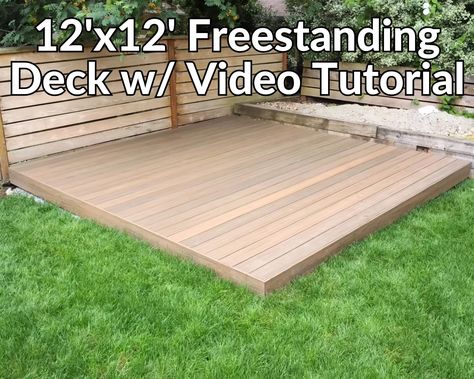 Interested in building your own freestanding deck from SCRATCH?! This detailed 11 page Digital set of PDF Plans will provide you all the dimensions and information needed to build it yourself.  The freestanding deck footprint is 12'x12' and utilizes Build Tuff Deck Footers for ZERO need for any digging.   Cut List and Material List included.  Interested in watching how to built it yourself?  Here is the step by step video tutorial: https://youtu.be/3j1Xq2T_xGE?si=j9mnw-zXruBpVj5L Digital Download Include deck perspective, elevations, foundation locations, framing layout, decking layout, material list & cut list. Please note the following:    -This is a digital download but can printed by purchaser after purchase.   -This digital file can NOT be resold or rebranded in any way unless BYOT LL Small Decks Backyard, How To Build A Floating Deck, How To Build A Deck On The Ground, Wood Platform Deck, Flat Deck Ideas Backyards, Deck Ideas Simple, Low Deck Ideas Ground Level, How To Build A Deck, Deck With Patio Underneath