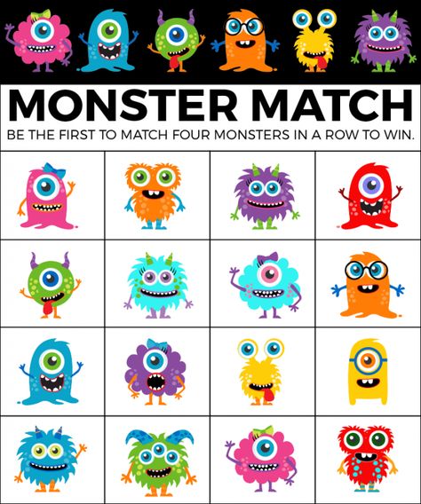 This monster match game is one of the cutest Halloween games ever! Play at a classroom Halloween party, Halloween party for children, or even a trunk or treat. Such a fun DIY game that works for toddlers, for preschool, or even for kindergarten aged kids! Cutest Halloween bingo game ever! Monster Mash Preschool, Monster Mash Activities, Pin The Eye On The Monster, Free Monster Printables, Monster Mash Halloween Party, Monster Snacks, Monster Theme Classroom, Halloween Bingo Game, Halloween Bingo Cards