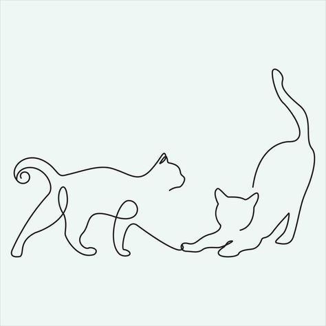 Continuous line hand drawing vector illustration cat art Cat Continuous Line Drawing, One Line Cat Drawing, Wire Art Template, Small Cat Drawing, Two Cats Drawing, One Line Drawing Cat, Line Drawing Animal, Line Hand Drawing, Line Drawing Cat