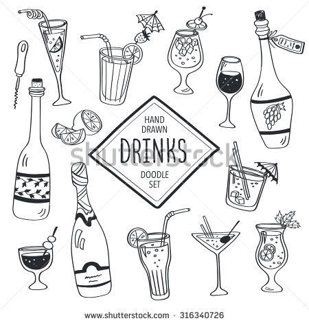 Drinks Doodle, Drawn Cocktails, Sketch Note, Doodle Icon, Juice Drinks, Bullet Journal Doodles, Journal Doodles, Doodle Drawings, Art Journals