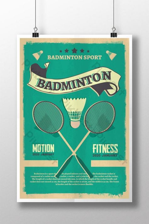 Badminton retro green sports poster design#pikbest#Templates#Poster#Sports Vintage Sports Posters Graphic Design, Badminton Tournament Poster Design, Brand Poster Design Ideas, Sports Day Poster Design, Handmade Poster Ideas, Badminton Poster Design, Sports Day Flyer, Sport Poster Design Ideas, Poster Design Green