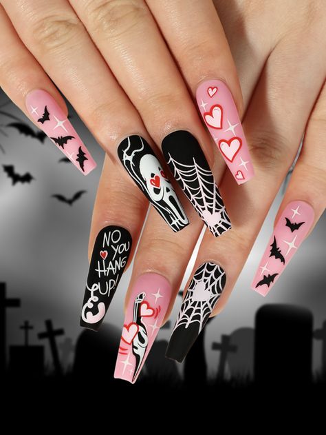 An exclusive offer for you——Affordable prices at Kollyy store, SPU: 48QHNA974478, Color: Black-pink, Pattern:Graffiti. Halloween Nail, Nails Long, Halloween Nail Art, False Nails, Fake Nails, Press On Nails, Ghost, Nail Art, For Women