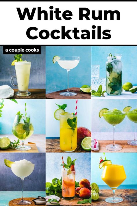 Browse these white rum cocktails to find the perfect drink! Pick from the mojito, pina colada, daiquiri and more. White Rum Recipes, White Rum Drinks, Coconut Rum Cocktails, White Rum Cocktails, Mango Mojito Recipe, Rum Swizzle, Pineapple Mojito, Coconut Mojito, Blueberry Mojito