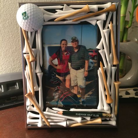 Golf Projects Craft Ideas, Senior Night Gifts For Golf, Golf Clay Ideas, Diy Golf Gifts For Men, Golf Tee Picture Frame Diy, Senior Night Gift Ideas Golf, Diy Golf Gifts For Dad, Golf Birthday Gifts For Boyfriend, Golf Coach Gifts Ideas