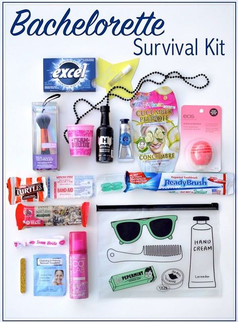 Ideas for how to make a DIY Bachelorette Party Survival Kit! | Classically Contemporary Hens Party Hangover Kit, Bride Survival Kit Bachelorette Parties, Survival Kit Bachelorette Party, Hens Survival Kit, Bachelorette Party Cruise Ideas, Autumn Bachelorette Party, Bachelorette Hangover Kit Ideas, Bachelorette Party Favours, Diy Bachelorette Gifts