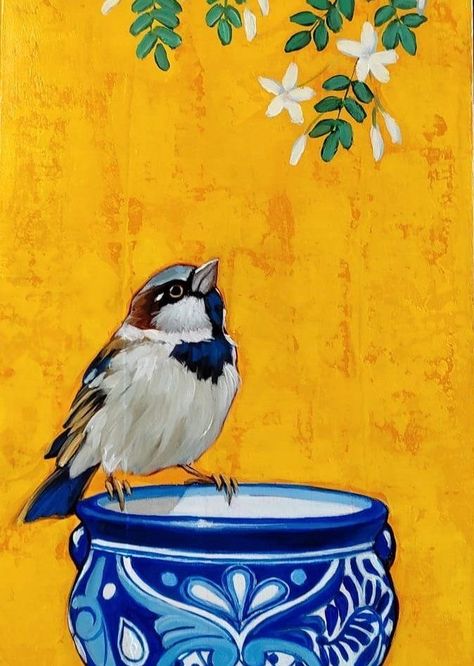 Bird Art Painting, Sparrow Art, Bird Painting Acrylic, Bird Paintings On Canvas, Bird Artwork, Indian Art Paintings, Nature Art Painting, Amazing Art Painting, Art Inspiration Painting