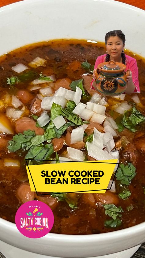 Good Mexican Food Recipes, Salty Cocina Recipes, Crockpot Bean Soup, Hispanic Food Authentic, Crockpot Beans, Gold Potato Recipes, Salty Cocina, Cooking Beans, Magnesium Foods