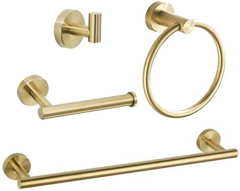 Gold Bathroom Hardware, Gold Bathroom Fixtures, Matte Black Bathroom Accessories, Towel Rack Pool, Stainless Steel Bathroom Accessories, Bar Toilet, Hardware Bathroom, Wall Mounted Towel Rack, Steel Bath