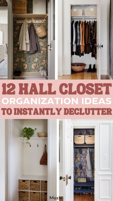 Turn your hall closet into something beautiful and functional for you, your roommates or your family! We're sharing 12 hall closet organization ideas that we've been obsessed with! Hall Closet Organization Ideas, Small Entry Closet, Entry Closet Makeover, Entry Closet Ideas, Entry Closet Organization, Coat Closet Storage, Hall Closet Organization, Small Apartment Closet, Apartment Closet