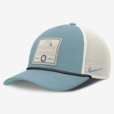 Featuring a 2-tone design and embroidered team patch, this Rise Tech Hat lets you effortlessly showcase support for the Chicago Cubs. Its sweat-wicking technology and trucker construction with four mesh panels help provide a breathable, comfortable feel. Miami Marlins, Mesh Panel, Chicago Cubs, Adjustable Hat, Men's Nike, Nike Dri Fit, Dri Fit, Mlb, Nike Men