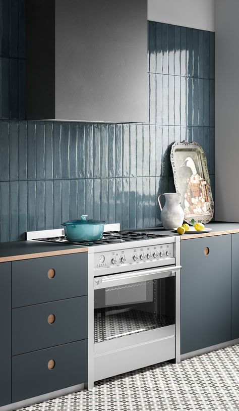 Favourite Kitchens Blue Subway Tile, Blue Backsplash, Tiles For Wall, Polished Porcelain Tiles, Porcelain Wall Tile, Tile Trends, Subway Tiles, Tile Stores, Kitchen Tile