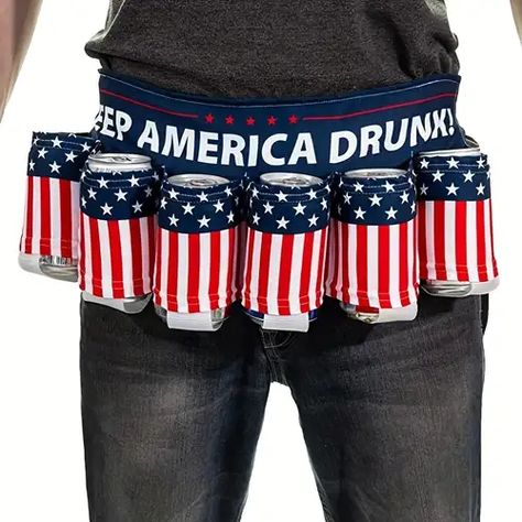 Independence Day Beer Belt, Keep America Drunk Beverage Beer Belt, Stripes And Stars Pattern Usa Americana Patriotic Beer Belt, 4th Of July Party Decor, Summer Party Outdoor Decorations, Outdoor Party Favors - Temu 4ty Of July Food, America Themed Party Outfit, White Trash Party Outfits, White Trash Outfit, White Trash Party Costume, America Themed Party, Outdoor Party Favors, Party Outdoor Decorations, Beer Belt