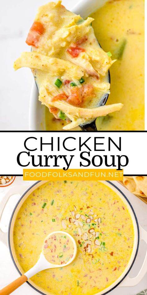 Coconut Chicken Curry Soup Recipe, Butter Chicken Curry Soup, Chicken Curry Rice Soup, Chicken Chicken Broth Recipes, Chicken Curry Soup Crockpot, Creamy Curry Soup, Creamy Coconut Curry Soup, Curry Chicken And Rice Soup, Creamy Chicken Curry Soup