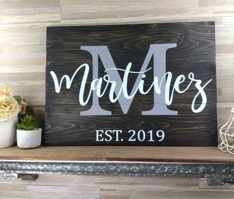 Wood Signs Family, Monogram Wood Sign, Wedding Sign Wood, Last Name Wood Sign, Cricut Signs, Established Family Signs, Monogram Wall Art, Family Wood Signs, Wood Wedding Signs