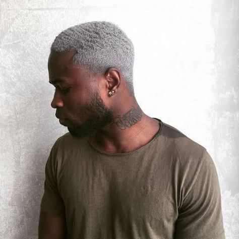 Black Man With Dyed Hair, Grey Hair Men Dyed, Black Man Colored Hair, Grey Dyed Hair Men, Grey Men Hair, Light Grey Hair Color, Dyed Hair Men Black, Mens Colored Hair Ideas, Black Men Hair Color Ideas