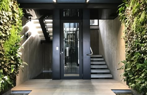 Modern House With Elevator, Elevator Designs For House, Lift And Staircase Design, Lift Staircase Design, In House Elevator, House With Elevator, House Elevator Ideas, Lift In House, Stairs Around Elevator