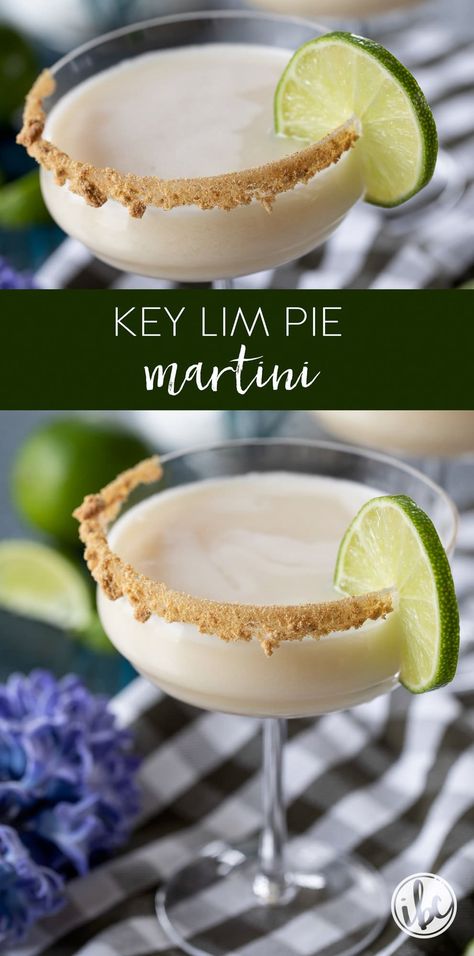 How to Make a Key Lime Pie Martini #cocktail #recipe #martini #keylime #keylimepie #dessert #drink #lime #vodka Lime Drinks Cocktails, Key Lime Pie Martini, Key Lime Martini, Key Lime Margarita, Key Lime Rum Cream, Unique Cocktail Recipes, Cream Of Coconut, Lime Drinks, Rum Cream