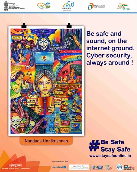 Painting of the day🖌️ 🎨 Artist - Nandana Unnikrishnan #staysafeonline #cybersecurity #g20india #g20dewg #besafe #staysafe #mygov #ssoindia #meity #g20org #parents #g20summit #mygovindia #children #positivevibes #mom #saturdaynight #saturday For more content visit our website or click the link in the bio - https://www.staysafeonline.in/ For more videos subscribe to our YouTube channel https://www.youtube.com/@ssoindia/videos G 20 Summit Drawing, Cybersecurity Drawing, Digital India Posters Design, G20 Poster Drawing, Digital India Drawing, Social Media Poster Drawing, Anti Ragging, Assignment Design, Wall Magazine