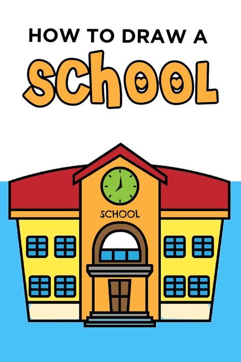 Learn the simple steps for drawing a school building in this easy and fun tutorial! We've included a free printable too! School Drawing Building, Steps For Drawing, A School Building, Quick And Easy Crafts, Math Homework, Kids Zone, School Building, Dramatic Play, Unique Crafts