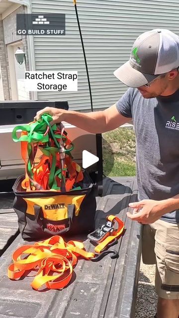 Tow Chain Storage Ideas, Tool Truck Organization, How To Store Ratchet Straps, Tie Down Strap Storage, Ratchet Strap Storage Ideas, Truck Organization Ideas, Ratchet Strap Storage, Truck Accessories Diy, Truck Organization