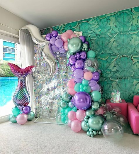 Amazon.com: Yeewaka Mermaid balloon garland arch kit 140pcs Teal Purple Pink green balloon with mermaid tail mylar balloon for summer little Mermaid Theme party decorations : Toys & Games Mermaid Party Color Scheme, Mermaid Balloons Decorations, Mermaid Theme Decoration, Mermaid Theme Birthday Party Decorations, Mermaid Theme Party Decorations, Concert Backdrop, Mermaid Balloon Arch, Little Mermaid Theme Party, Mermaid Balloon Garland