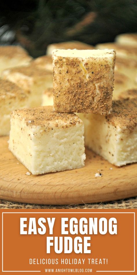 Eggnog Fudge With Condensed Milk, Egg Nog Fudge Condensed Milk, Egg Nog Fudge Recipe Easy, Egg Nog Desserts Easy, Eggnog Fudge Recipe, Recipes Using Eggnog, Fudge With Marshmallow Cream, Marshmallow Fluff Fudge, Fudge With Condensed Milk