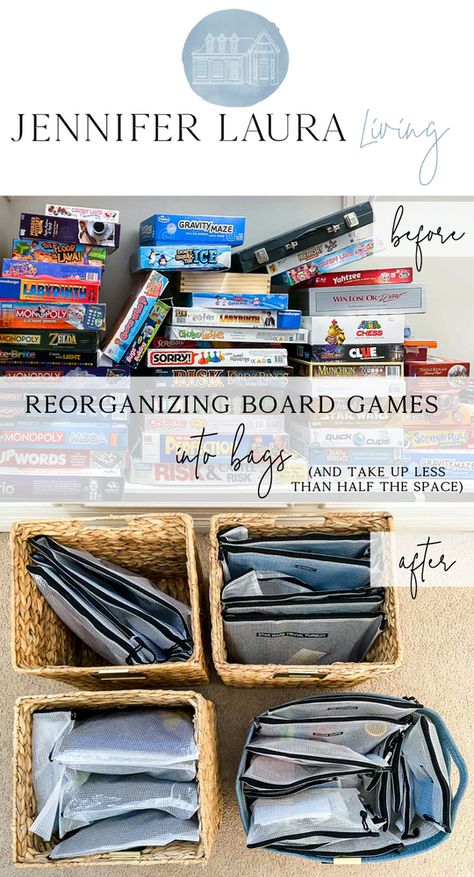 Board Game Bag Storage, Board Game Storage Bags, Boardgame Storage How To Organize, Organizing Board Games, Store Board Games, Game Closet, Games For Christmas, Bord Games, Board Game Storage