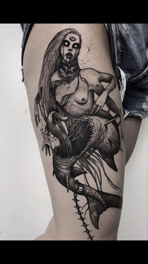 Cool Nature Tattoos, Mermaid Sleeve Tattoos, Nature Tattoo Ideas, Siren Tattoo, Mermaid Tattoo Designs, Monster Tattoo, Cool Nature, Nature Tattoo, Witch Tattoo