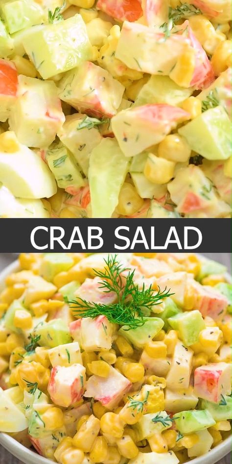 This simple crab salad recipe is my favorite way to enjoy imitation crab meat. It is so refreshing, flavorful, and extremely versatile. Serve it for lunch, take it to a picnic, put it in a hoagie, or find a nice spot for it on your holiday table. FOLLOW Cooktoria for more deliciousness! #crab #salad #lunch #seafood #tasty #yummy #recipe #recipeoftheday Easy Crab Salad, Crab Salad Recipe, Sea Food Salad Recipes, Salad Lunch, Resep Salad, Resep Diet, Salad Pasta, Crab Salad, Best Salad Recipes