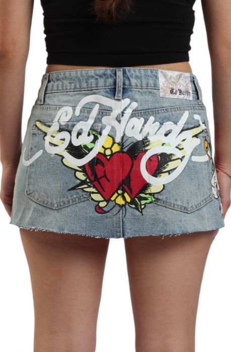 Embrace the Y2K revival with our vintage inspired denim mini skirts. Complete with archival Ed Hardy artwork and iconic logo. Half-zipper closure,button 5-pockets Screen-printed images  Model is wearing a size medium Gray Skirt Outfit, Denim Mini Skirts, Print Mini Skirt, Image Model, Iconic Logo, Gray Skirt, Ed Hardy, Denim Mini, Denim Mini Skirt