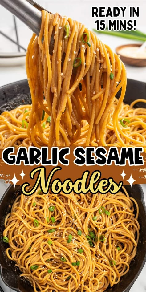 Garlic Sesame Noodles come together quickly. They are a super easy, budget-friendly stir-fry dish that coats spaghetti in a flavorful, sweet, and slightly spicy sauce. Asian Zing Sauce Recipes Dinners, Garlic Sesame Noodles, Noodles With Tofu, Garlic Noodle, Tofu And Veggies, Stir Fry Noodles Recipe, Asian Pasta, Ramen Recipes Easy, Asian Noodle Dishes