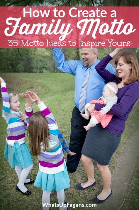 35 Family Motto Ideas from real families! So helpful in knowing how to create a family motto is to see what others use. Family Motto Ideas, Motto Ideas, Family Creed, Family Mission Statements, Family Mission, Family Motto, Family Meeting, Family Devotions, Coats Of Arms